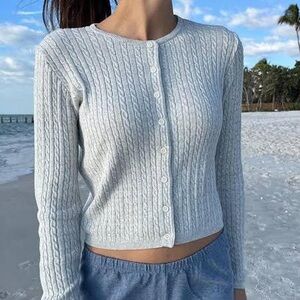 Brandy Melville Cotton Zoe Cable Knit Cardigan | Heather Grey